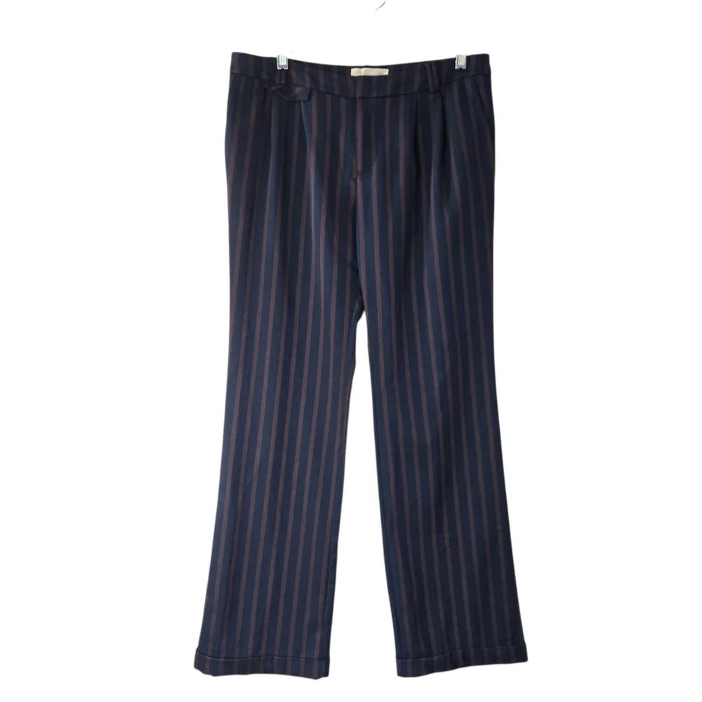 By Anthropologie Low-Rise Striped Flare Pants Cuffed Hem Blue Red